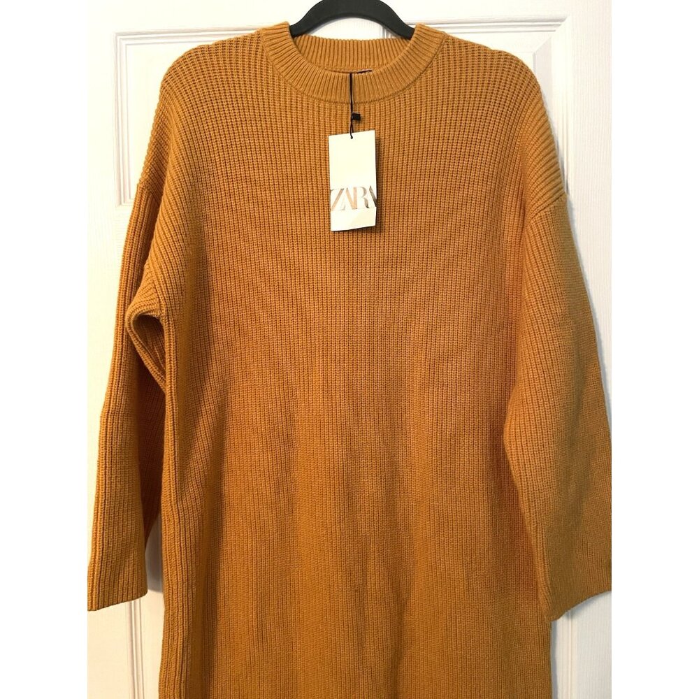 New Zara Women's Mock Neck Long Sweater Dress Small Gold Yellow Minimalist - Picture 2 of 8